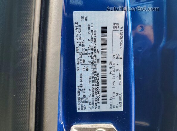 1FMCU9GD7JUC94937 2018 FORD ESCAPE Синий Вид наклейки с VIN-кодом