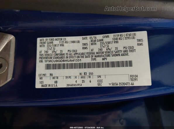 1FMCU9GD8HUA41331 2017 FORD ESCAPE Blue ძრავის განყოფილების ხედი