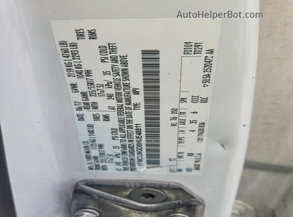 1FMCU9GD8HUE48811 2017 FORD ESCAPE White Widok naklejki z numerem VIN