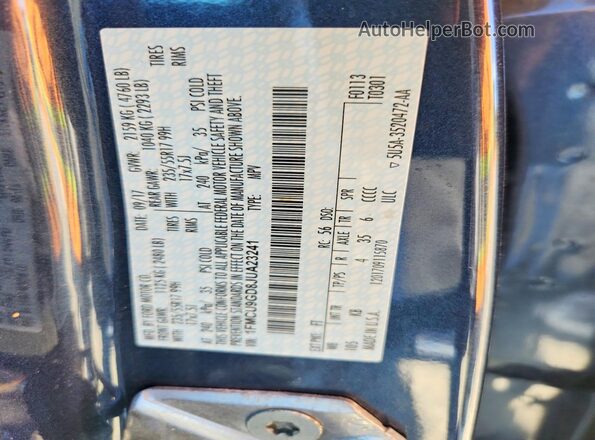 1FMCU9GD8JUA23241 2018 FORD ESCAPE Blue VIN კოდის სტიკერის ხედი