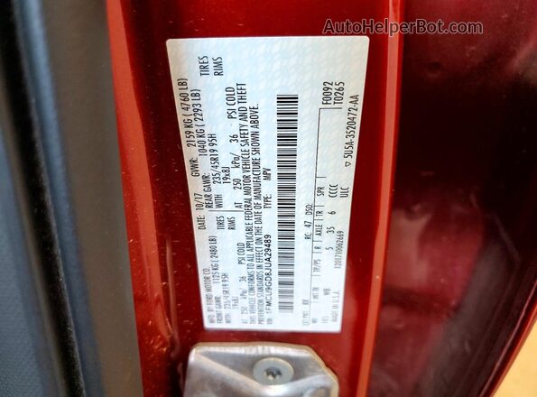 1FMCU9GD8JUA29489 2018 FORD ESCAPE Red VIN sticker view