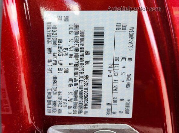1FMCU9GD8JUB23565 2018 FORD ESCAPE Red ძრავის განყოფილების ხედი