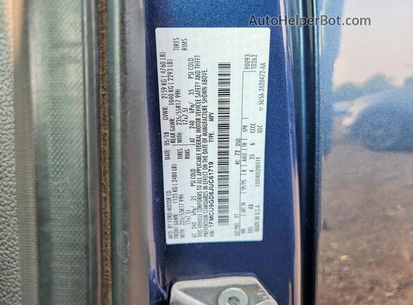 1FMCU9GD8JUC61719 2018 FORD ESCAPE Blue Vista de la etiqueta del VIN