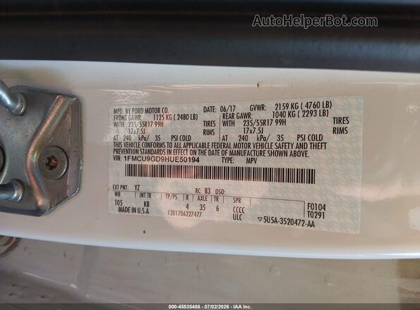 1FMCU9GD9HUE50194 2017 FORD ESCAPE White Вид підкапотного простору