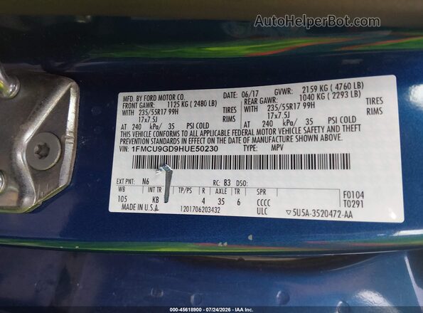 1FMCU9GD9HUE50230 2017 FORD ESCAPE Blue Вид підкапотного простору
