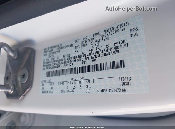 1FMCU9GD9JUA86123 2018 FORD ESCAPE White Engine compartment view