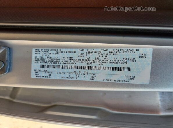 1FMCU9GD9JUA88583 2018 FORD ESCAPE Silver Widok wnętrza 360 stopni