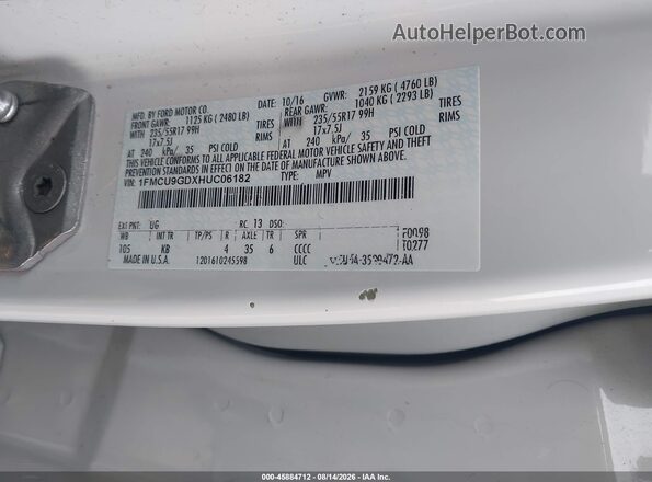 1FMCU9GDXHUC06182 2017 FORD ESCAPE White ძრავის განყოფილების ხედი