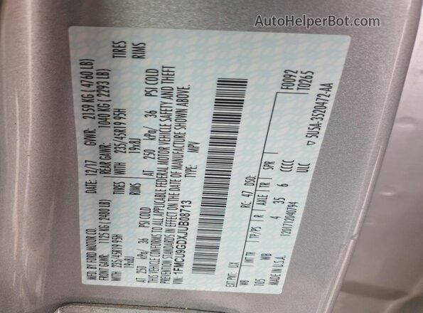1FMCU9GDXJUB08713 2018 FORD ESCAPE Silver Vista interior de 360 grados