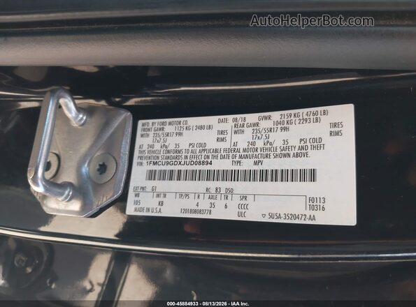 1FMCU9GDXJUD08894 2018 FORD ESCAPE Black Vista del compartimento del motor