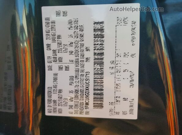 1FMCU9GDXKUC51713 2019 FORD ESCAPE Серый Вид наклейки с VIN-кодом