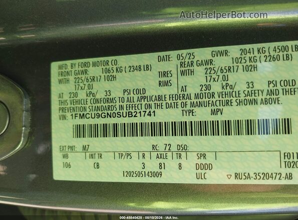 1FMCU9GN0SUB21741 2025 FORD ESCAPE Gray Вид підкапотного простору