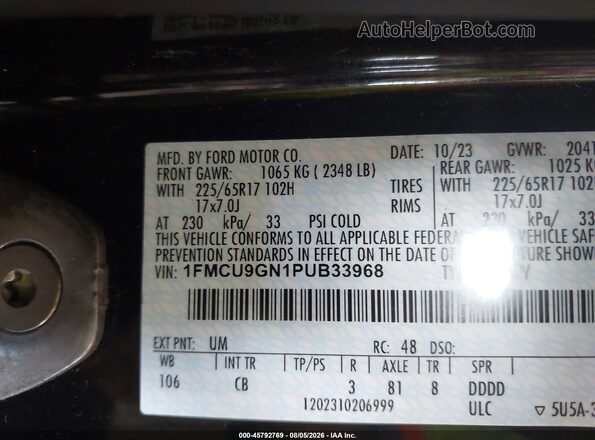 1FMCU9GN1PUB33968 2023 FORD ESCAPE Black Vista del compartimento del motor