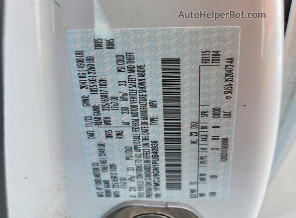 1FMCU9GN1PUB40936 2023 FORD ESCAPE White Vista de la etiqueta del VIN