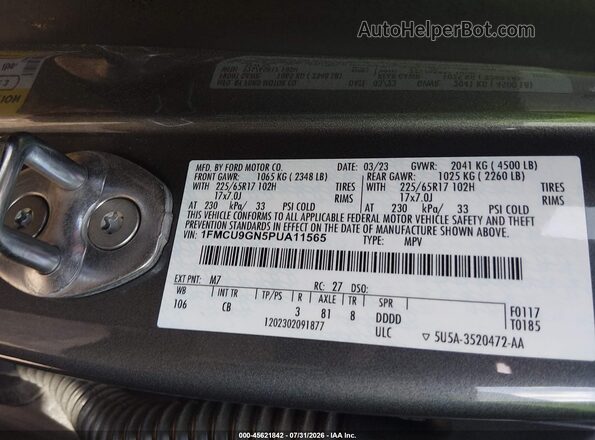 1FMCU9GN5PUA11565 2023 FORD ESCAPE Gray Շարժիչի բաժամունքի տեսք