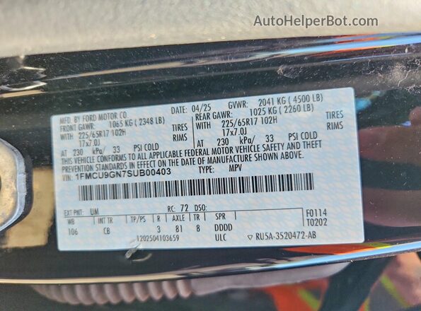 1FMCU9GN7SUB00403 2025 FORD ESCAPE Black Սալոնի 360 աստիճան տեսք