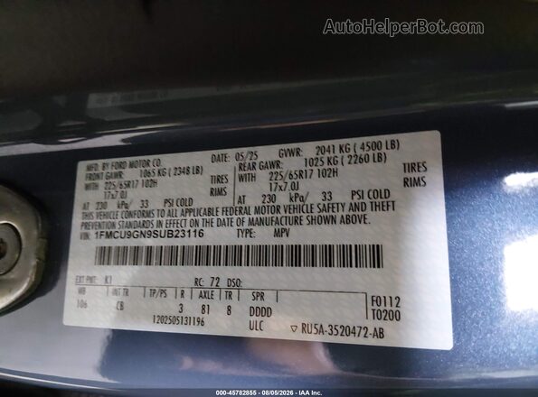 1FMCU9GN9SUB23116 2025 FORD ESCAPE Blue Widok komory silnika