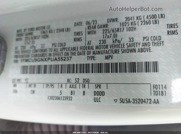 1FMCU9GNXPUA55237 2023 FORD ESCAPE White ძრავის განყოფილების ხედი