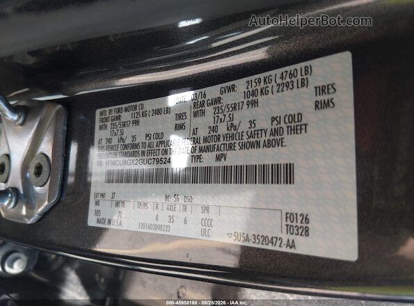 1FMCU9GX2GUC79524 2016 FORD ESCAPE Серый Вид подкапотного пространства