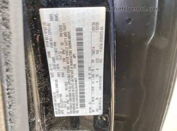 1FMCU9GX5GUA30487 2016 FORD ESCAPE Black Vista de la etiqueta del VIN
