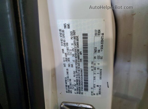 1FMCU9GXXGUB43867 2016 FORD ESCAPE Белый Вид наклейки с VIN-кодом