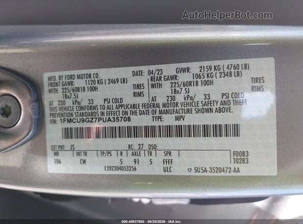 1FMCU9GZ7PUA35708 2023 FORD ESCAPE Silver Widok komory silnika