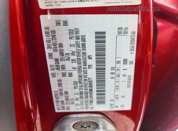 1FMCU9H65MUB09577 2021 FORD ESCAPE Red Շարժիչի բաժամունքի տեսք