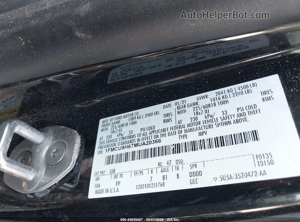 1FMCU9H67MUA20366 2021 FORD ESCAPE Black Շարժիչի բաժամունքի տեսք