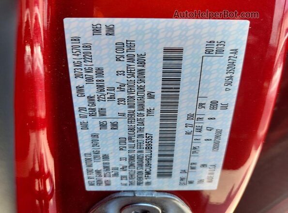 1FMCU9H92LUB95357 2020 FORD ESCAPE Красный Панорамный вид салона 360°