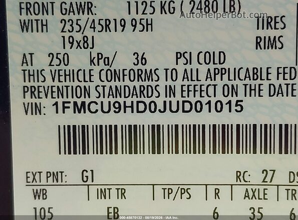 1FMCU9HD0JUD01015 2018 FORD ESCAPE Black Շարժիչի բաժամունքի տեսք