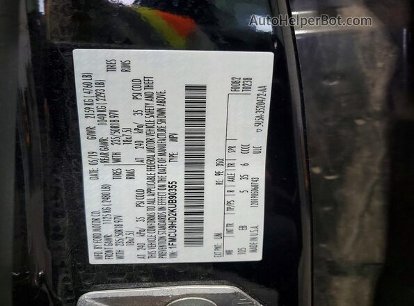1FMCU9HD2KUB90355 2019 FORD ESCAPE Black Widok naklejki z numerem VIN