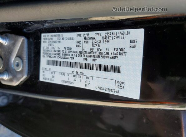 1FMCU9HD4JUD40769 2018 FORD ESCAPE Black სალონის 360-გრადუსიანი ხედი