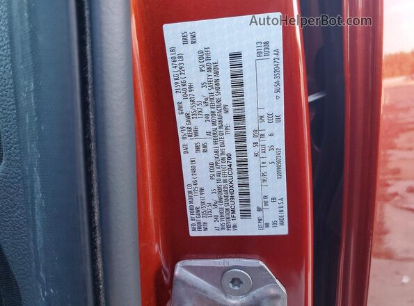 1FMCU9HDXKUC04700 2019 FORD ESCAPE Оранжевый Вид наклейки с VIN-кодом