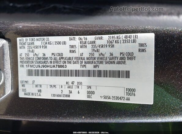 1FMCU9J90HUA78863 2017 FORD ESCAPE Серебряный Вид подкапотного пространства