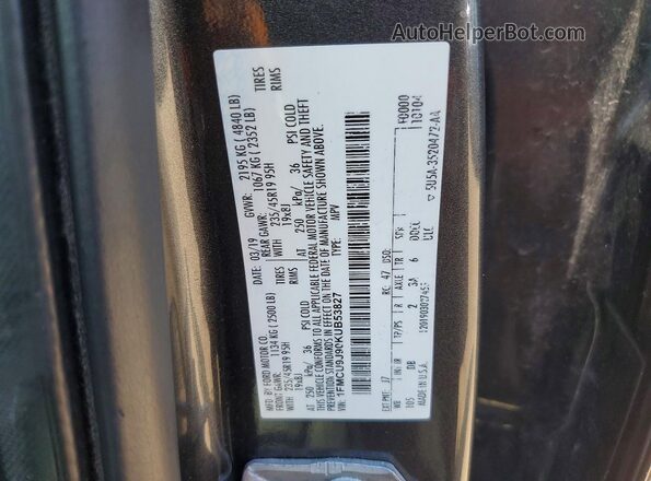 1FMCU9J90KUB53827 2019 FORD ESCAPE Gray VIN sticker view