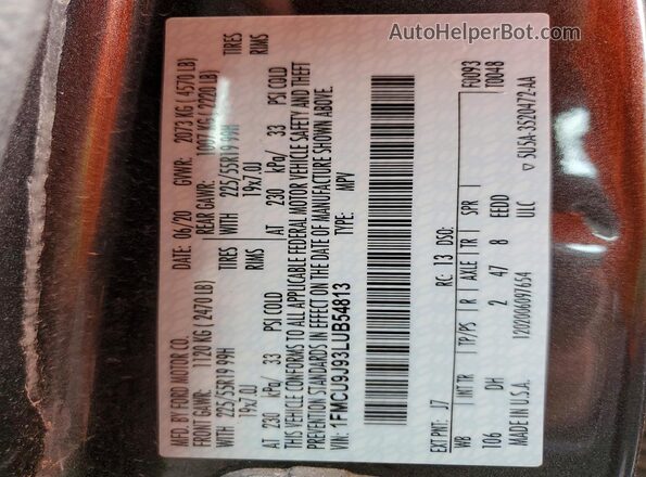 1FMCU9J93LUB54813 2020 FORD ESCAPE Угольный Панорамный вид салона 360°