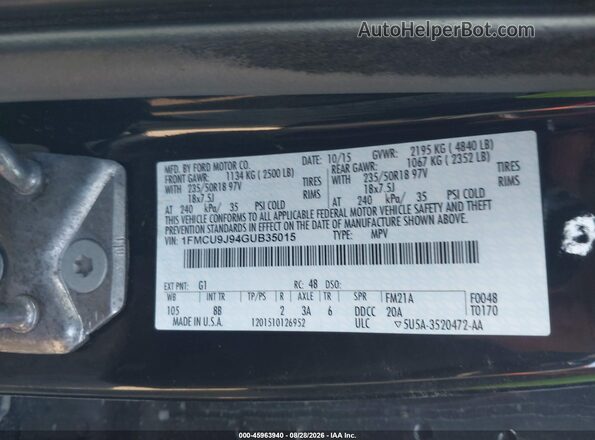 1FMCU9J94GUB35015 2016 FORD ESCAPE Black Вид підкапотного простору