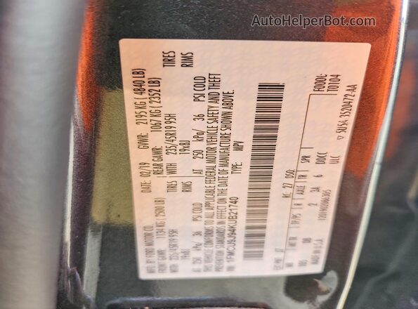 1FMCU9J94KUB21740 2019 FORD ESCAPE Gray Вид наклейки з VIN-кодом