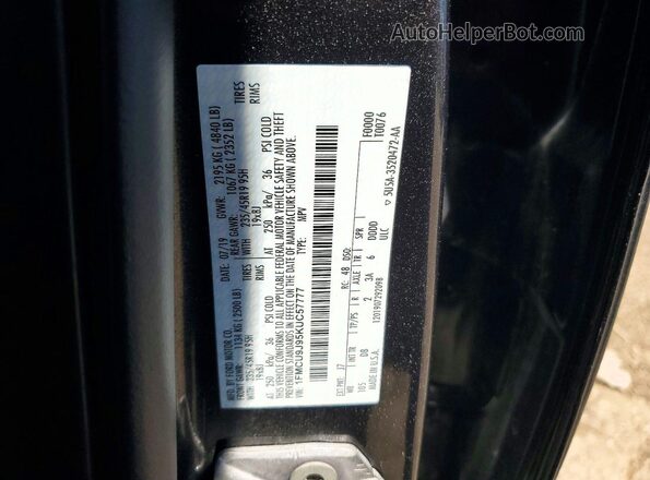 1FMCU9J95KUC57777 2019 FORD ESCAPE Gray VIN კოდის სტიკერის ხედი