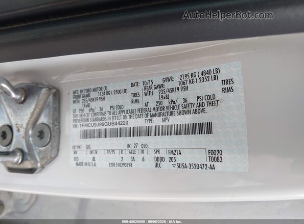 1FMCU9J96GUB44220 2016 FORD ESCAPE White Engine compartment view