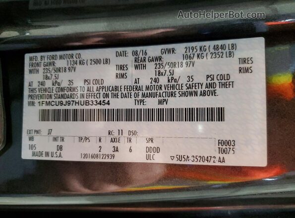 1FMCU9J97HUB33454 2017 FORD ESCAPE Серый Вид наклейки с VIN-кодом