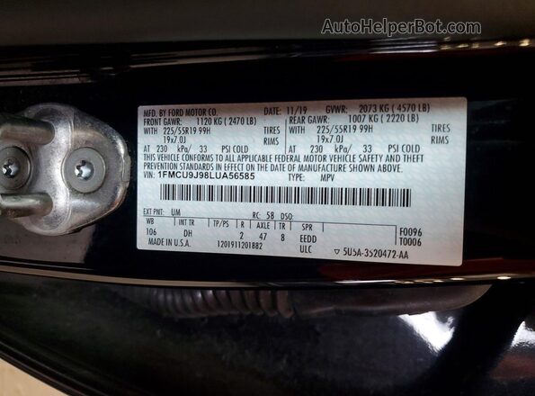 1FMCU9J98LUA56585 2020 FORD ESCAPE Black Սալոնի 360 աստիճան տեսք