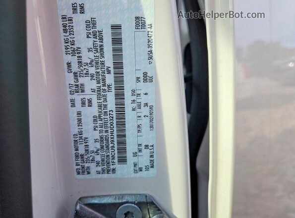 1FMCU9J9XHUD03273 2017 FORD ESCAPE White VIN sticker view