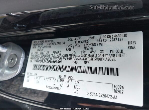 1FMCU9JA0PUA03993 2023 FORD ESCAPE Black ძრავის განყოფილების ხედი