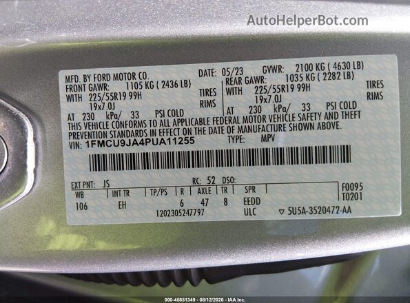 1FMCU9JA4PUA11255 2023 FORD ESCAPE Silver Vista del compartimento del motor