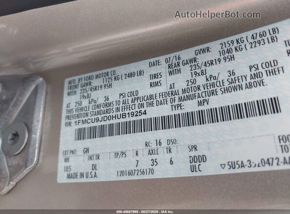 1FMCU9JD0HUB19254 2017 FORD ESCAPE Золотой Вид подкапотного пространства
