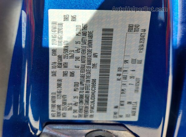 1FMCU9JD0HUC09598 2017 FORD ESCAPE Blue Widok naklejki z numerem VIN
