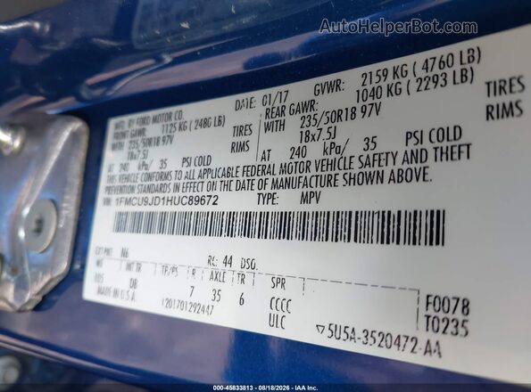 1FMCU9JD1HUC89672 2017 FORD ESCAPE Синий Вид подкапотного пространства