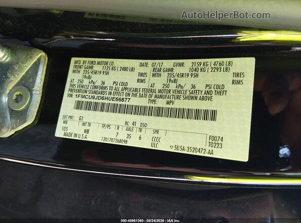 1FMCU9JD6HUE66877 2017 FORD ESCAPE Black Շարժիչի բաժամունքի տեսք
