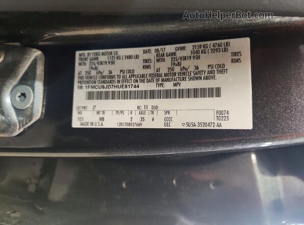 1FMCU9JD7HUE81744 2017 FORD ESCAPE Gray Вид наклейки з VIN-кодом